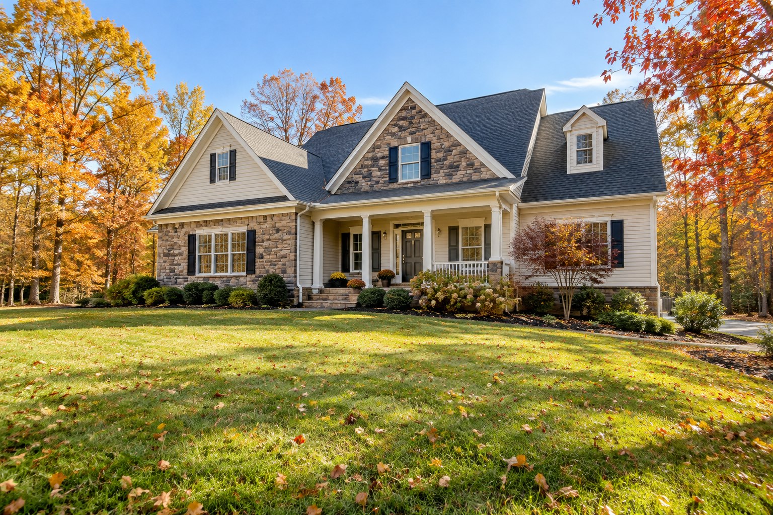 Illustrative Mechanicsville-style detached home showing its exterior, roof, gutters and foundation